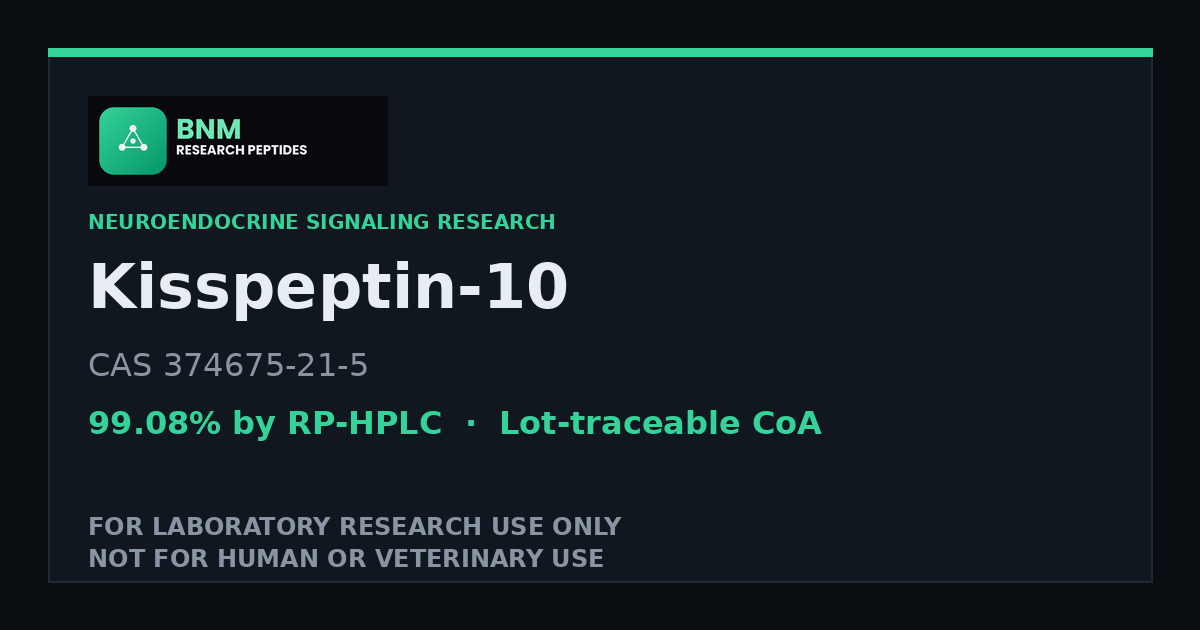 Kisspeptin-10 research peptide reference material, CAS 374675-21-5, laboratory research use only