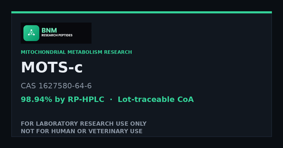 MOTS-c research peptide reference material, CAS 1627580-64-6, laboratory research use only