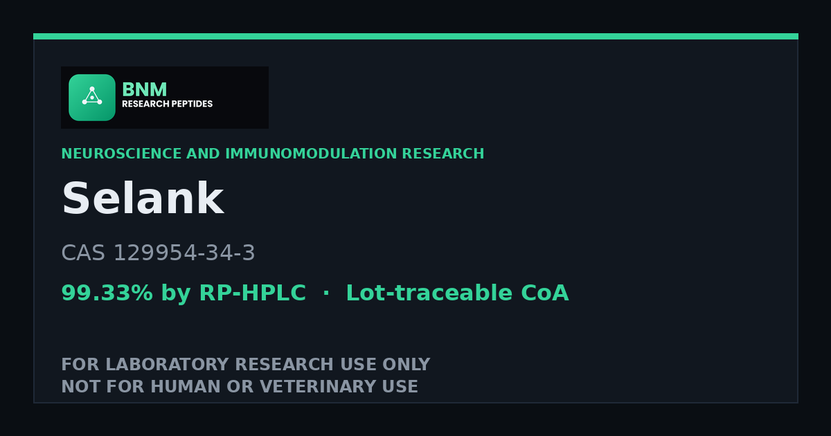 Selank research peptide reference material, CAS 129954-34-3, laboratory research use only