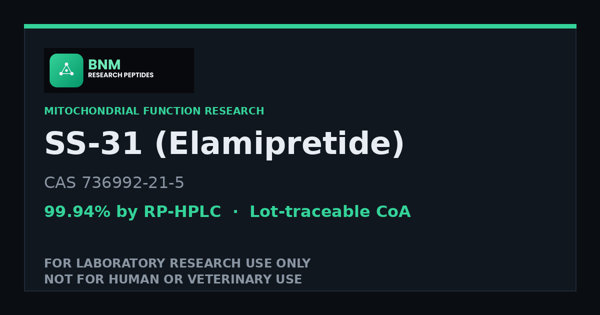 SS-31 (Elamipretide) research peptide reference material, CAS 736992-21-5, laboratory research use only