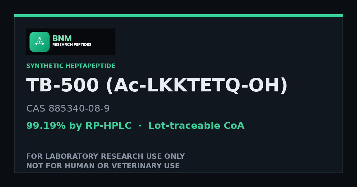 TB-500 (Ac-LKKTETQ-OH) research peptide reference material, CAS 885340-08-9, laboratory research use only